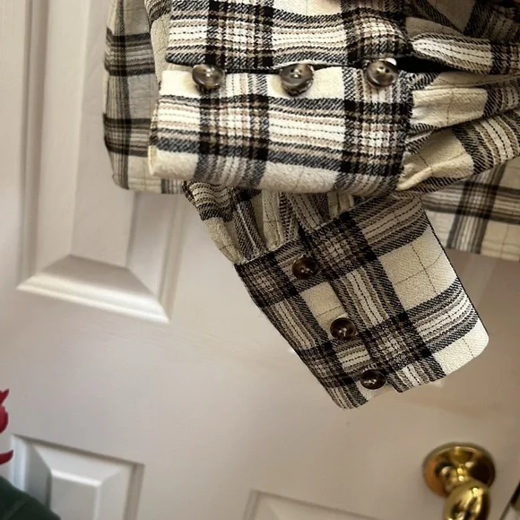 Sézane Women’s Angela Shirt Button Ruffle Front Casablanca Plaid Blouse Size 36 - Picture 4 of 7